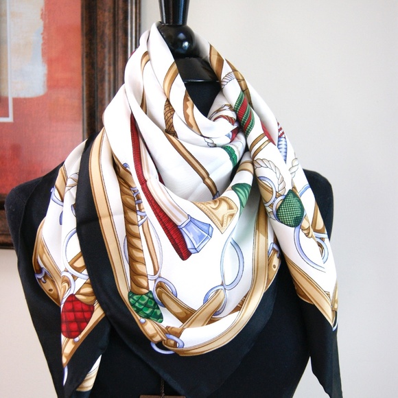 Display Gucci Equestrian White Multicolor WEB Silk Scarf Wrap with DEFECT - Picture 1 of 5